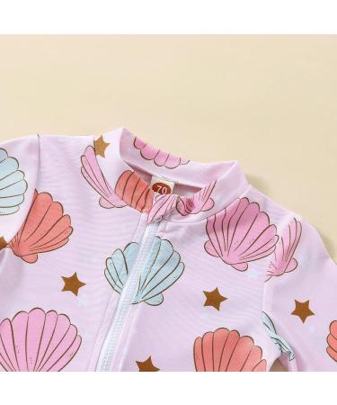 MoccyBabeLee Baby Girl Long Sleeve One Piece Swimsuit with Zip Rash Guard - Shell Design (0-6 Months) - Perfect for Swimming, Bathing, and Beachwear - Buy Online on GoSupps.com
