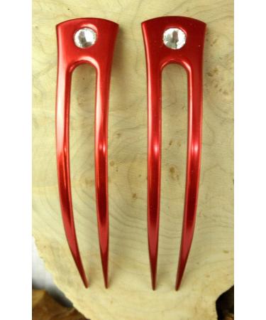 JWL Anodized Aluminum Two Prong Curved Hair Forks - Set of 6 in Hawaiian Style (Red) - Buy Online on GoSupps.com