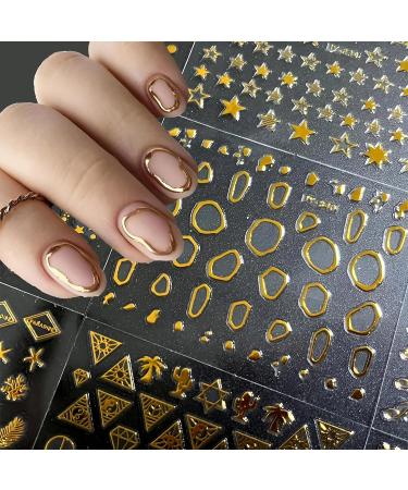 CHANGAR 30 Sheets Gold Nail Art Stickers 3D Self-Adhesive Gold Nail Decals Star Snowflake Geometry Line Nail Supplies Multi Theme Pattern Nail Designs for Women Girls Nail Art Decorations - Buy Online on GoSupps.com