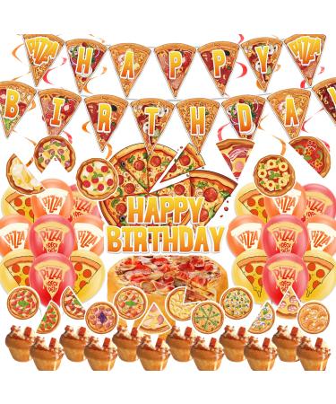 Pizza Party Decorations Includes Happy Birthday Banner Hanging Swirls Cake Topper Cupcake Toppers Balloons for Pizza Birthday Party Supplies - Buy Online on GoSupps.com