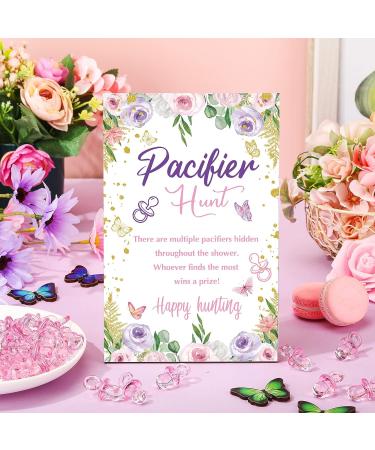 Purpeak 51 Pcs Butterfly Baby Shower Games Set with 50 Acrylic Mini Pacifiers - Perfect for Girl Baby Gender Reveal Party - Buy Online on GoSupps.com