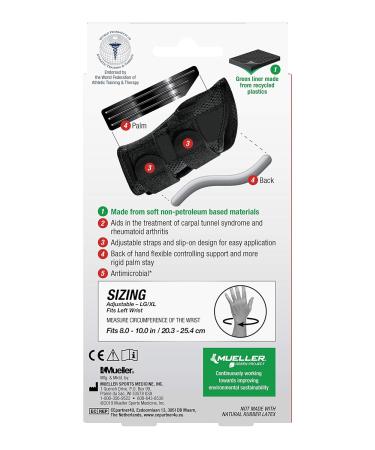 Mueller Greenline Fitted Wrist Brace - Size L/XL Left Hand - Black Wrist Support for Maximum Comfort and Stability | International Shipping Available - Buy Online on GoSupps.com