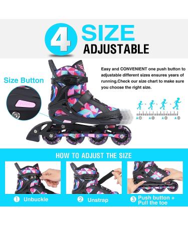 FIHUNY Adjustable Inline Skates for Kids and Adults with Light Up Wheels Roller Blades Skates for Girls and Boys Women C pink Large-Youth & Adult(4-7 US) - Buy Online on GoSupps.com