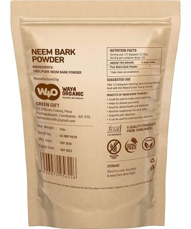 Neem Bark Powder 16 Oz - Dental & Digestion Support - 100% Organic - Way4Organic - Buy Online on GoSupps.com