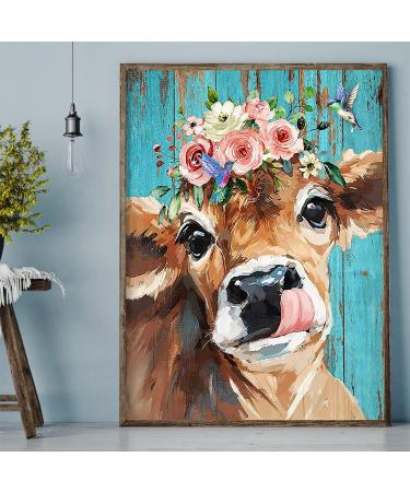 TINY FUN 5D Diamond Painting Kit - Cow Gem Art DIY for Adults & Kids - Full Drill Round Diamonds - Home Wall Decor Gift - 12x16inch - Buy Online on GoSupps.com