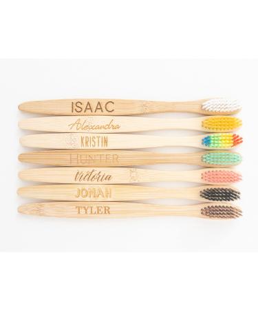 Colorful Bamboo Toothbrush - Personalized with Name  Color and Font Choice (Pink)