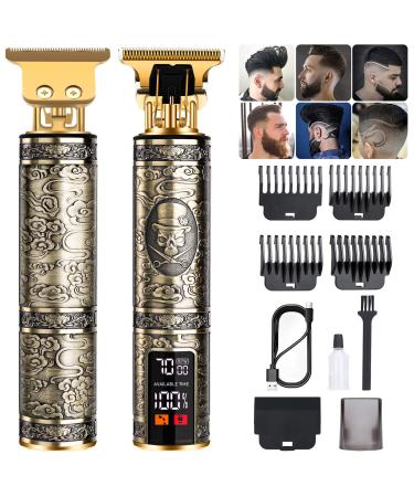 Beard Trimmer Men Professional Hair Trimmers with LCD Displays Rechargeable Hair Clippers for Men Electric Shaver Kit Built-in 1500mAh Battery for Barbers Haircut (LCD T-Blades Hair Clippers) Bronze