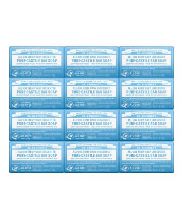 Dr. Bronner's - Pure-Castile Bar Soap (Baby Unscented 5 Ounce 12-Pack) - Made with Organic Oils For Face Body & Hair Gentle for Sensitive Skin & Babies No Added Fragrance Biodegradable Vegan