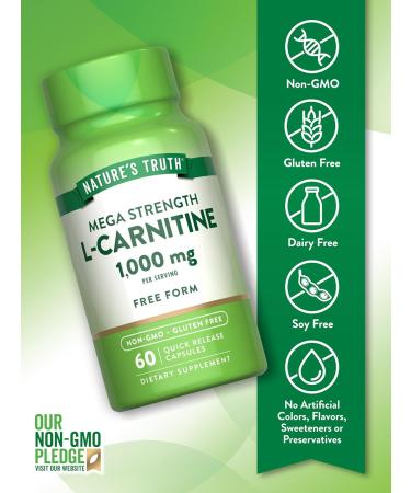 Nature's Truth L-Carnitine 1000mg | 60 Capsules | Mega Strength | Free Form | Non-GMO & Gluten Free Supplement - Buy Online on GoSupps.com