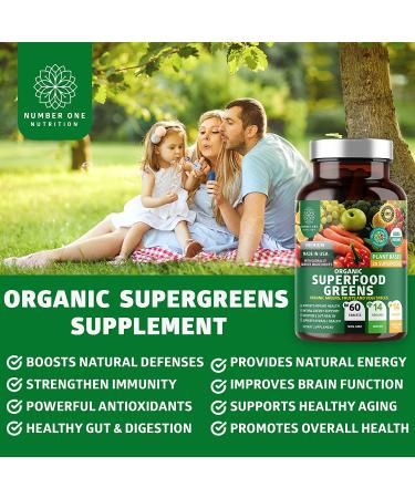 N1N Premium Organic Green Superfood 2-Pack - 28 Powerful Ingredients for Energy, Immunity & Digestion - Made in USA - 120 Ct - Buy Online on GoSupps.com