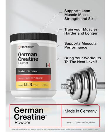 Horb ach German Creatine Powder 500g | Pure Creapure | Vegan Non-GMO Gluten-Free Supplement - International Shipping Available - Buy Online on GoSupps.com