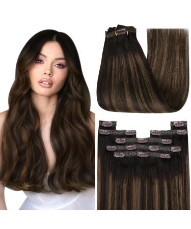 Youngsee Clip in Extensions real hair balayage 55cm clip in extensions long real hair extensions clip brown ombre medium brown clip real hair extensions remy clip in hair extensions for women 120g 55 cm (7pcs) 1-clip-3- ombre medium brown