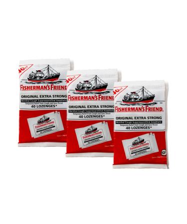 Fisherman's Friend Original Extra Strong Menthol Cough Suppressant Lozenges - 40 ct Pack of 3 40 Count (Pack of 3)