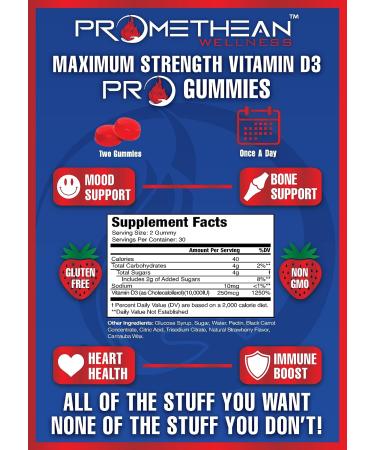 Extra Strength Vitamin D Gummies 10000 IU - High Absorption Chewable for Adults & Kids - Peach & Strawberry Flavor - Immunity & Bone Support - Buy Online on GoSupps.com