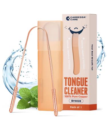 Tongue Scraper with Travel Case - 100% Pure Copper Tongue Scrubber for Fresh Breath & Easy to Carry - Single Pack Tongue Cleaner for Daily Hygiene & Oral Care - Adults Pack of 1 Copper