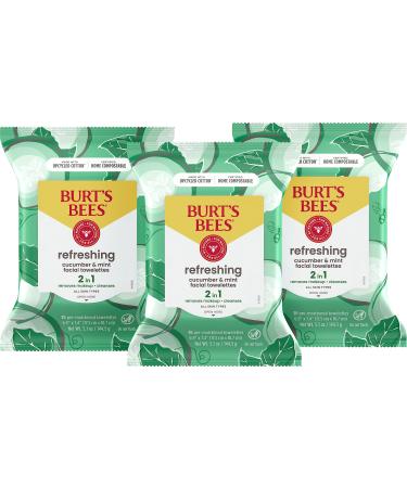 Burt's Bees Face Wipes Makeup Remover Facial Cleansing Towelettes for Sensitive Skin Hydrating with Cucumber and Mint 30 Count (Pack of 3) - Buy Online on GoSupps.com