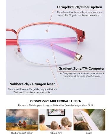 Lanomi Progressive Multifocal Reading Glasses | Blue Light Filter Varifocal Rectangular Glasses for Men & Women | UV400 Anti-Fatigue | Red Semi-Frame - 1.5 Dioptria - Buy Online on GoSupps.com