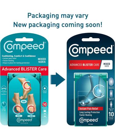 Compeed Advanced Blister Care 10 Count - Mixed Sizes Hydrocolloid Bandages for Heel Blister Patches, Foot Blister Prevention & Treatment - Waterproof Cushions - Pack of 2 - Buy Online on GoSupps.com