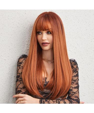 EMMOR Auburn Straight Synthetic Women's Wig with Bangs - Long Heat-Resistant Hairpiece for Daily Wear, Auburn-N - Buy Online on GoSupps.com