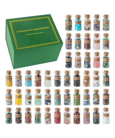 KHOCOEE 48pcs Different Crystals and Healing Stones, Gemstone and Crystals Bottles, Chakra Healing Crystals for Witchcraft, Great Choice for Gift, Collection and Home Decor