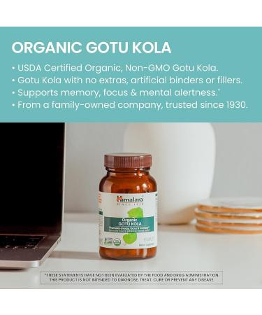 Himalaya Organic Gotu Kola 45 Day Supply - Herbal Nootropic Supplement with Adaptogens for Energy Focus Memory and Calming Relaxation - Vegan Non-GMO Gluten Free 650 mg 90 Caplets - Buy Online on GoSupps.com