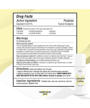 Supplement Spot No Pain Capsaicin Lotion 3 oz - Arthritis & Joint Pain Relief - Buy Online on GoSupps.com