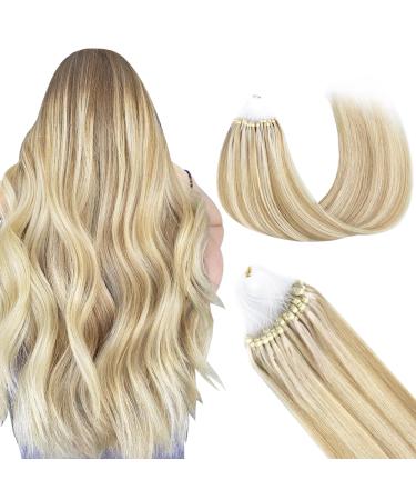 GOO GOO Micro Loop Tip Hair Extensions Real Human Hair Dark Blonde Highlighted Bleach Blonde 50g 14inch 50 Strands Cold Fusion Micro Bead Extensions #18A/613 Dark Blonde Highlighted Bleach Blonde-Micro 14 Inch-50g-50S