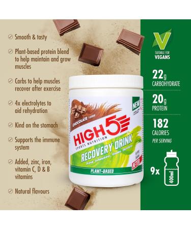 HIGH5 Recovery Drink | Plant Based Pea Protein | Promotes Recovery | (Chocolate 450g) Chocolate Plant Based 450 g (Pack of 1) - Buy Online on GoSupps.com
