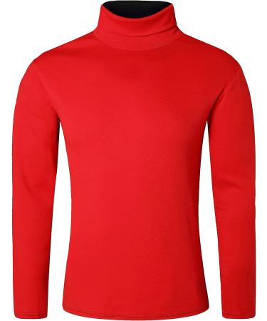 Men's Slim Fit Lightweight Long Sleeve Turtleneck T-Shirt - Red & Black, Large - Buy Online on GoSupps.com