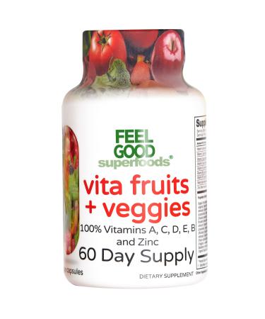 FeelGood Superfoods Vita Fruits and Veggies Dietary Supplement Capsules Made from 25 Superfood Ingredients Fruit and Vegetable Multivitamin 60 Count - Buy Online on GoSupps.com
