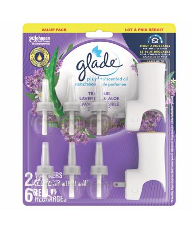 Glade PlugIns Air Freshener Kit Scented and Essential Oils for Bathroom and Home Fragrance Tranquil Lavender and Aloe 2 Warmers and 6 Fragrance Oil Refills Lavender & Aloe 118.89 ml (Pack of 1)