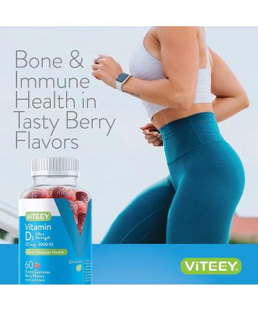 Ultra Strength Vitamin D3 Gummies 5000 IU for Bone Health & Immune Support - Berry Flavor Chewables for Adults, Teens & Kids - Buy Online on GoSupps.com