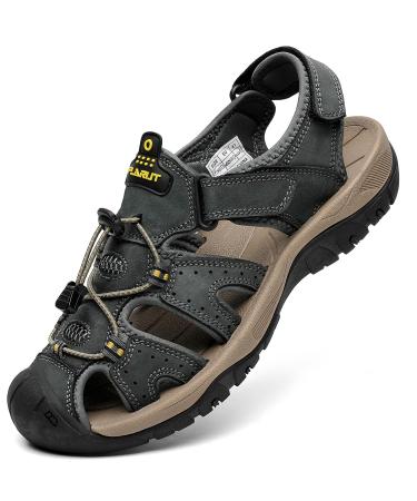 Flarut sandals men outdoor sandals summer hiking shoes trekkingandals leather beach hiking sandals running shoes casual sneaker sports sandals 47 EU gray c