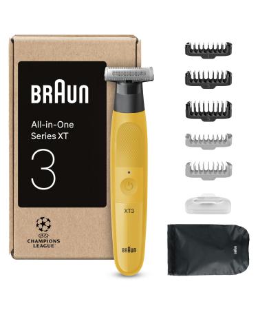 Braun Rasoir Electrique Pour Hommes Tout-En-Un Series 3 XT3 XT3205 Avec Une Lame Unique 4D Flex Jaune Coffret De Rasage Avec +7 Outils Pour Styliser Et Raser La Barbe 3 Sabots Pour Le Visage