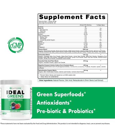 Ideal Greens by NutraOne - Antioxidant and Nutrient-Rich Superfood Greens Powder Supplement Natural Berry - Buy Online on GoSupps.com