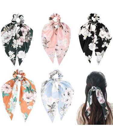 5pcs chiffon Bowknot hair hair tongue hair accessory hair scarf chiffon flower flower scrunch with loop hair straps ponytail holder scrunchy ties 2 in 1 vintage hair accessories for women girls