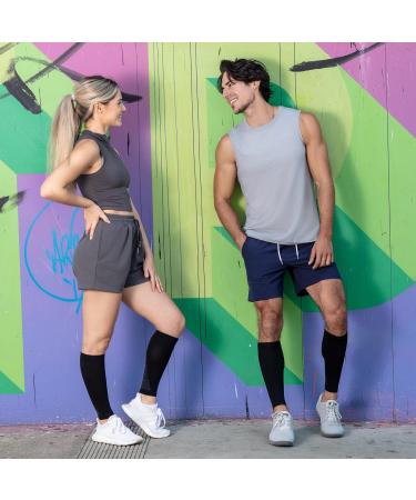 Calf Compression Sleeves for Men & Women - Footless Socks for Varicose Veins Nursing Running - PhysFlex Leg Sleeves for Shin Splints Pain Relief Swelling - Black Medium - Buy Online on GoSupps.com