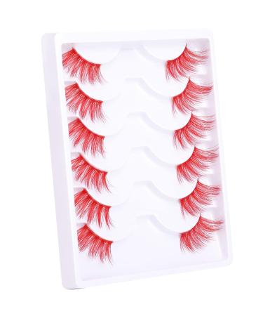 ALICROWN Red Half Lashes - 6 Pairs Natural Look 3D Wispy False Eyelashes for Cat Eye Cosplay, Decorative Faux Mink, Colorful Half Fake Eyelashes - Buy Online on GoSupps.com