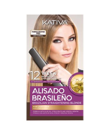 Kativa Brazilian Straightening Blonde Kit 12 Weeks of Home Use Professional Straightening with Olive Oil Citrus Fruits and Keratin for Straighter Softer and Shinier Light-Coloured Hair
