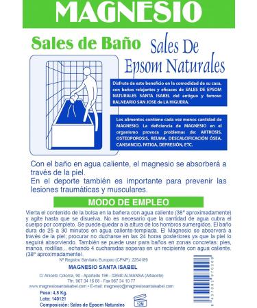 MSI Natural Epsom salts 4.5 kg. Magnesium Santa Isabel from the former spa of the fig deposit. Bath and personal care. - Buy Online on GoSupps.com
