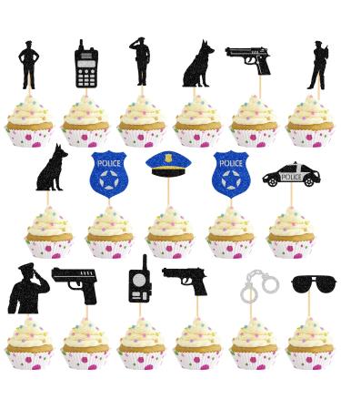 30Pcs Police Academy Graduation Cupcake Toppers Police Officer Party Supplies Retirement Party Decorations for Police Officer Police Officer Birthday Party Decorations for Boys and Girls