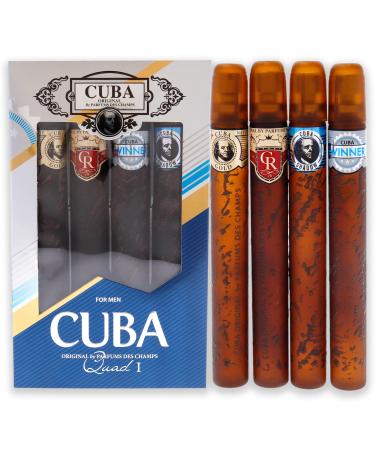 Cuba Quad I Men 4 Pc Gift Set 1.17oz Gold EDT Spray, 1.17oz Royal EDT Spray, 1.17oz Winner EDT Spray, 1.17oz S