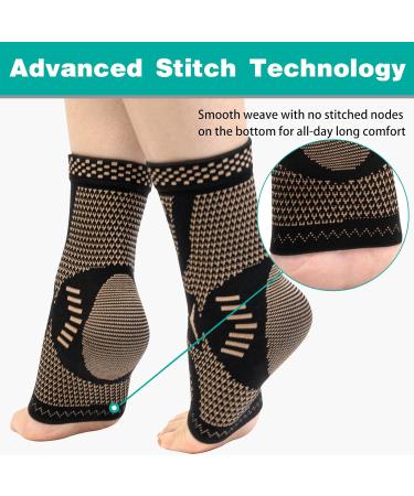 INDEEMAX Ankle Brace for Men & Women | Copper Infused Compression Sleeve for Sprained Ankle Plantar Fasciitis & Achilles Tendonitis Pain Relief - Medium Copper Black - Buy Online on GoSupps.com