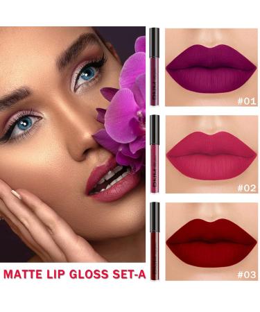 Buy 3Pcs Matte 24-Hour Liquid Lipstick Set - DNM Dark Red Purple Long Lasting Waterproof Lip Stain Gift Set - Buy Online on GoSupps.com