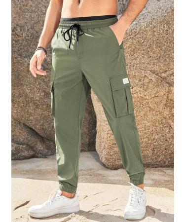 Elegancity Men's Cargo Trousers - Casual Jogger Work Pants with Drawstring Waist and Pockets (40, A-Green) - Buy Online on GoSupps.com