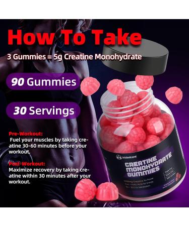 Creatine Monohydrate Gummies 5000mg w/Iron Vitamin B6 & B12 Sugar Free 5g Creatine Supplements for Women and Men Boost Energy & Muscle Recovery - 90 Raspberry Gummies Raspberry 90 Count (Pack of 1) - Buy Online on GoSupps.com