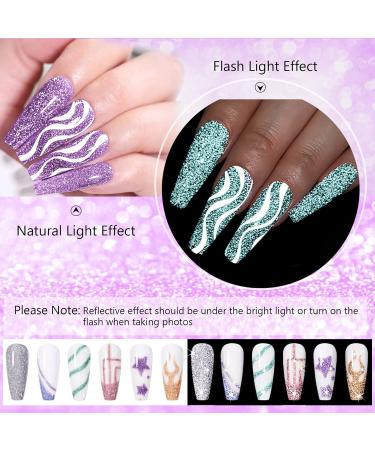 Rechoo 6PCS Reflective Glitter Nail Polish Gel Set - Sparkly UV Gel for Nail Art Design 8ml Diamond Glitter Colors for Drawing Lines - Buy Online on GoSupps.com
