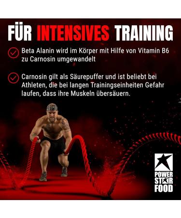 Powerstar Beta Alanin 850mg - 5100mg per Portion | 300 Capsules | German Quality | 100% Pure Carnosin Booster | No Magnesium Stearate or Titanium Dioxide | Laboratory Tested - Buy Online on GoSupps.com