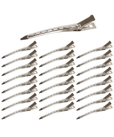 Beayuer 25 Pieces Duck Bill Hair Clips 3.5 Inch Rustproof Metal Alligator Curl Clips with Holes for Hair Styling Hair Coloring Thick Hair Sectioning Salon Bows DIY Silver (25 Pcs 3.5in Silver) 25 Count (Pack of 1) Silver 3.5in
