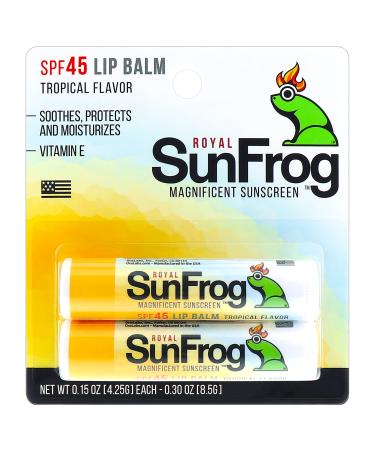 Royal SunFrog | 2-Pack Tropical Lip Balm with SPF 45 Sun Protection | Protects, Soothes, and Moisturizes with Vitamin E and Sunscreen (0.15oz/4.25g Per Stick)